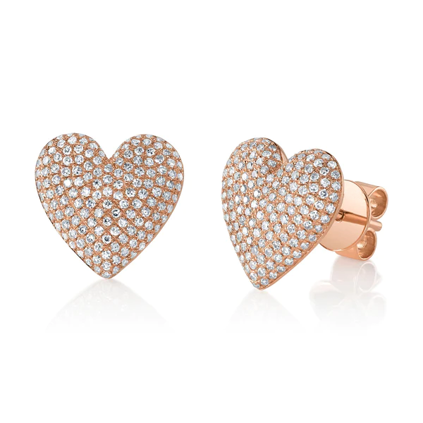14K Gold Diamond Heart Stud Earrings