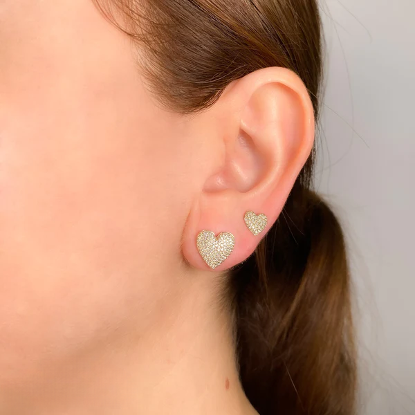 14K Gold Diamond Heart Stud Earrings