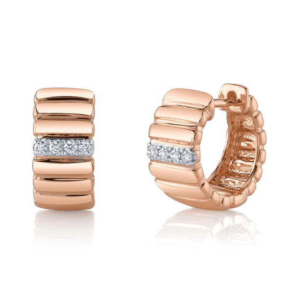 14K Gold Diamond Wide Huggie Earrings