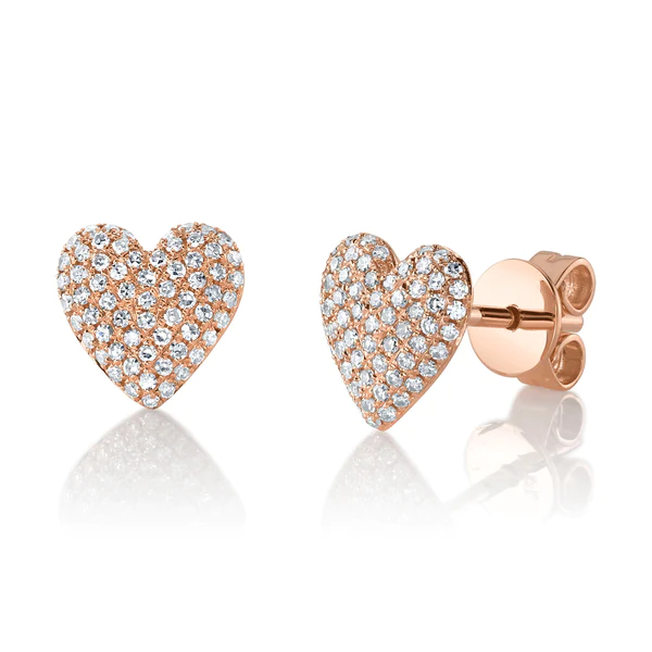 14K Gold Diamond Heart Stud Earrings