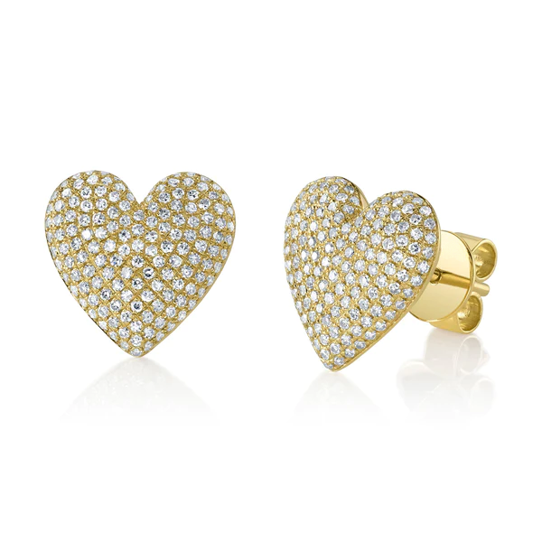 14K Gold Diamond Heart Stud Earrings