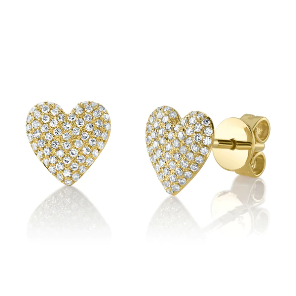 14K Gold Diamond Heart Stud Earrings