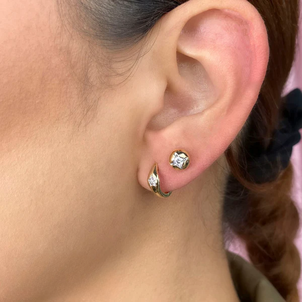 14K Gold Diamond Dome Stud Earrings