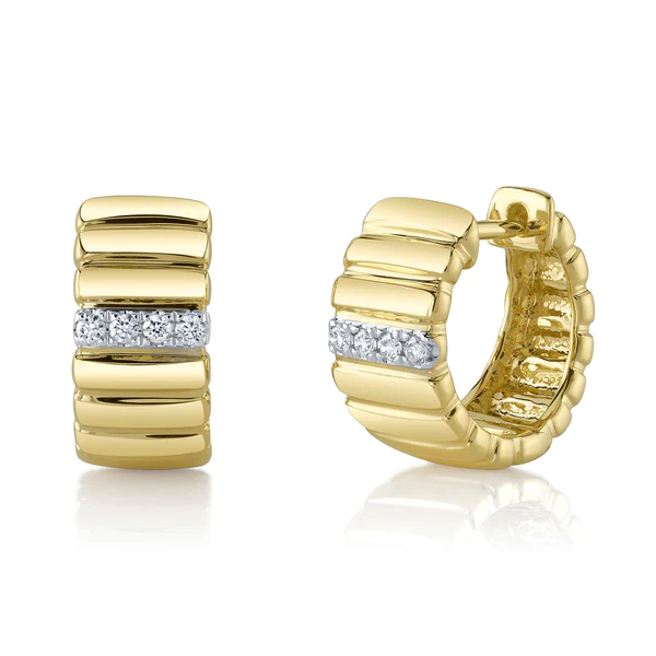 14K Gold Diamond Wide Huggie Earrings