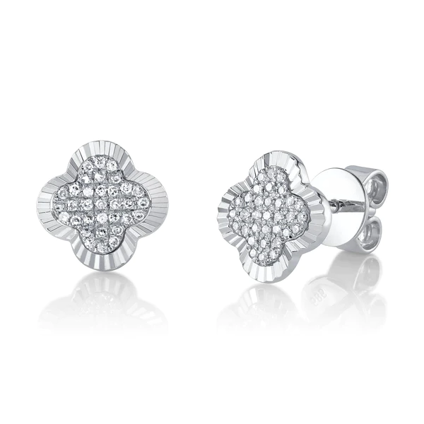14k Gold Diamond Clover Stud Earrings
