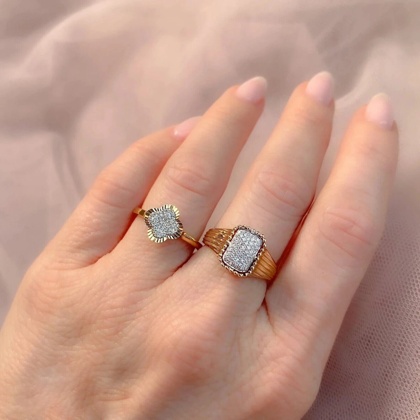 14K Gold Diamond Clover Ring