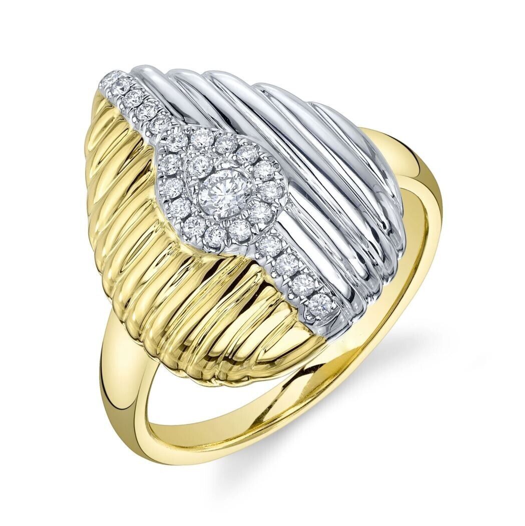 14K Two-Tone Gold Pear-Shaped Diamond Cocktail Ring