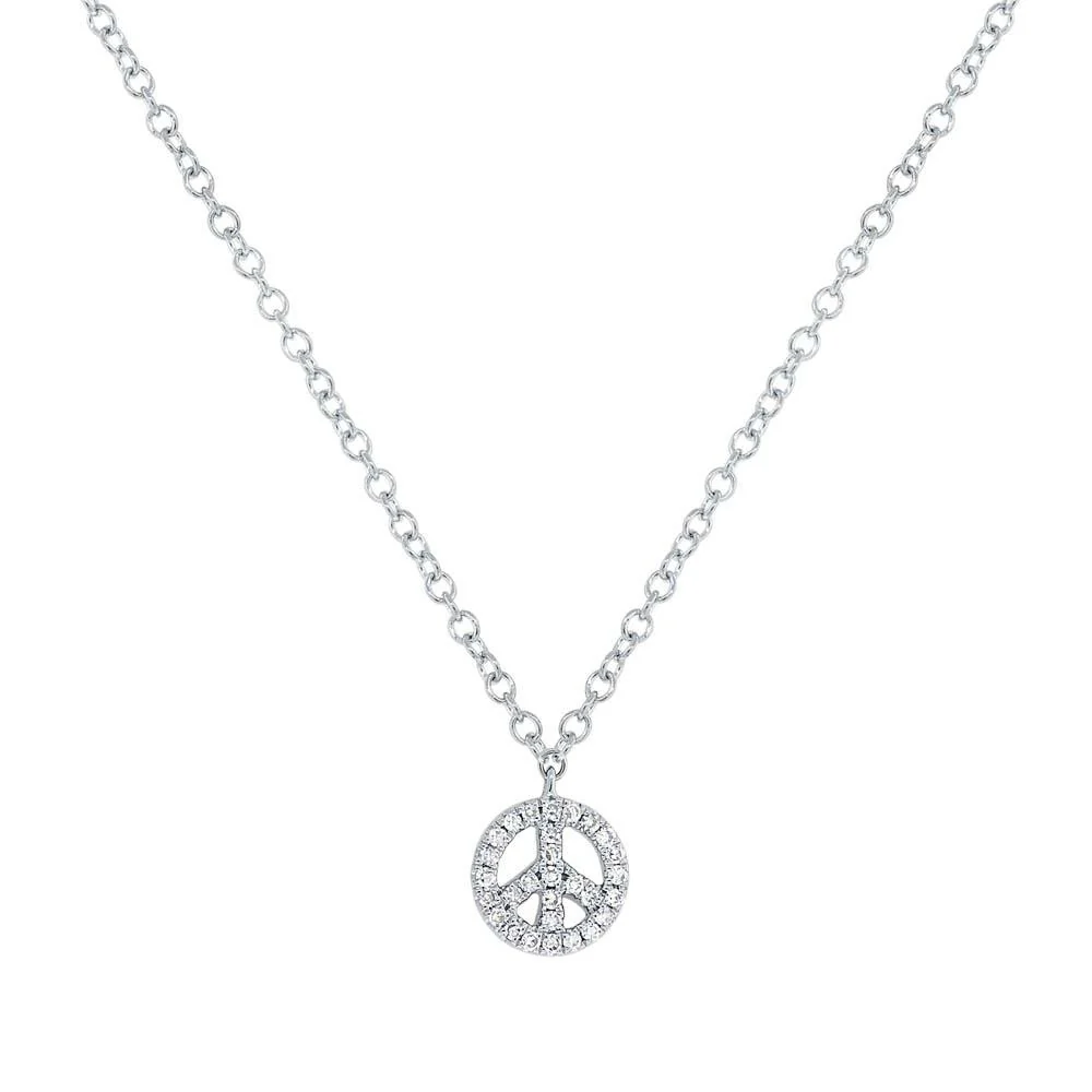 14K White Gold 0.10CT Diamond Peace Sign Pendant Necklace