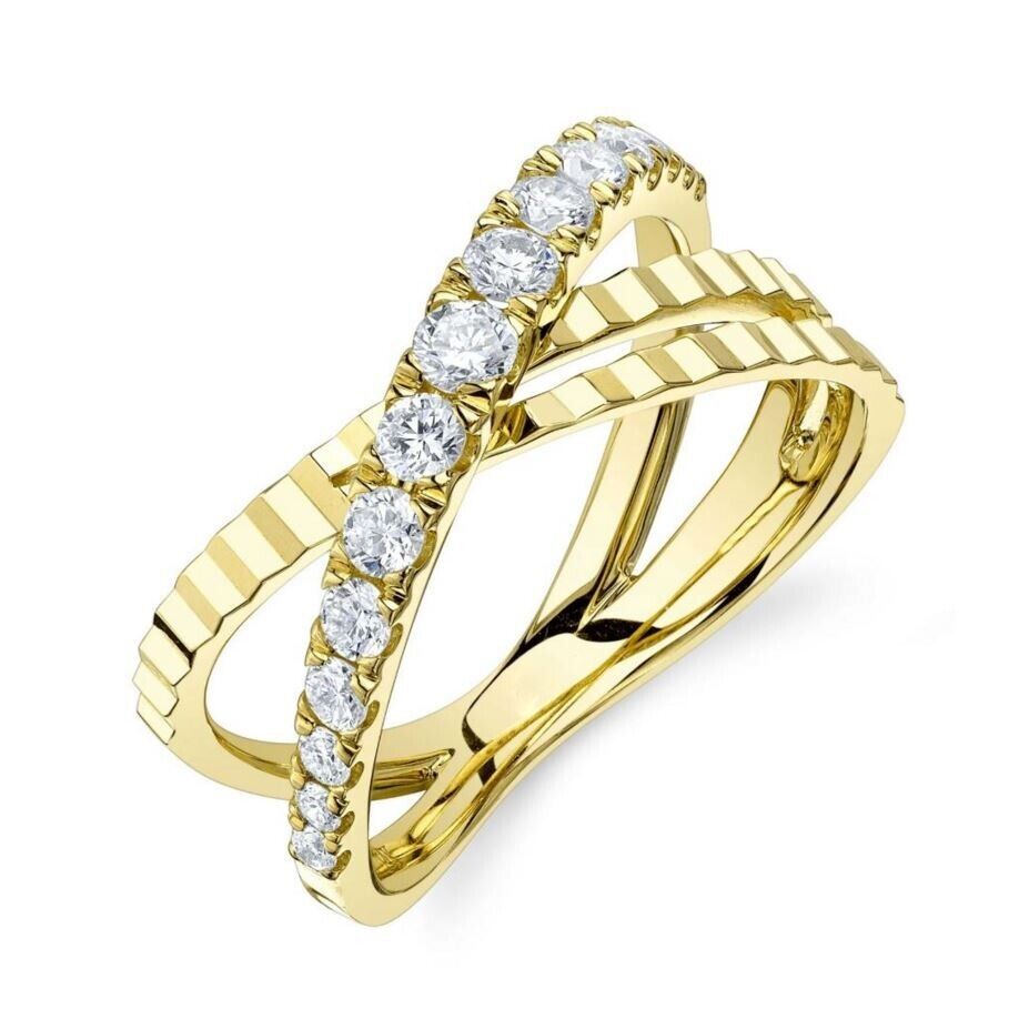 14K Gold Crisscross Diamond Crossover X Ring