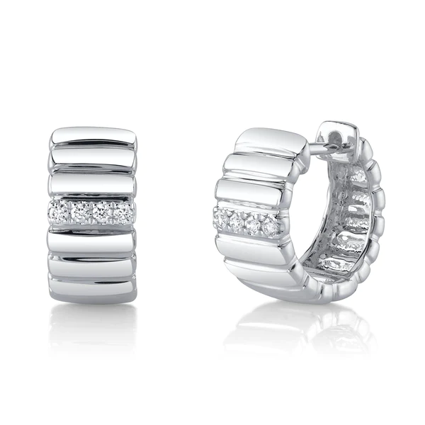14K Gold Diamond Wide Huggie Earrings