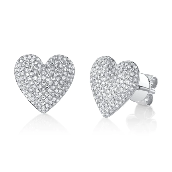 14K Gold Diamond Heart Stud Earrings