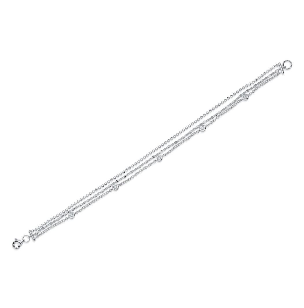 14K Gold Diamond By The Yard Bracelet with Faceted Ball Chain & Sparkle – 3-in-1 Design