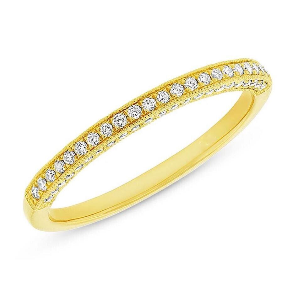 14K Yellow Gold 3 Side Diamond Wedding Band Ring