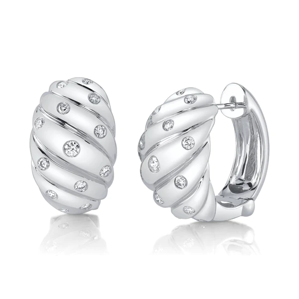14k Gold Diamond Bezel Huggie Earrings