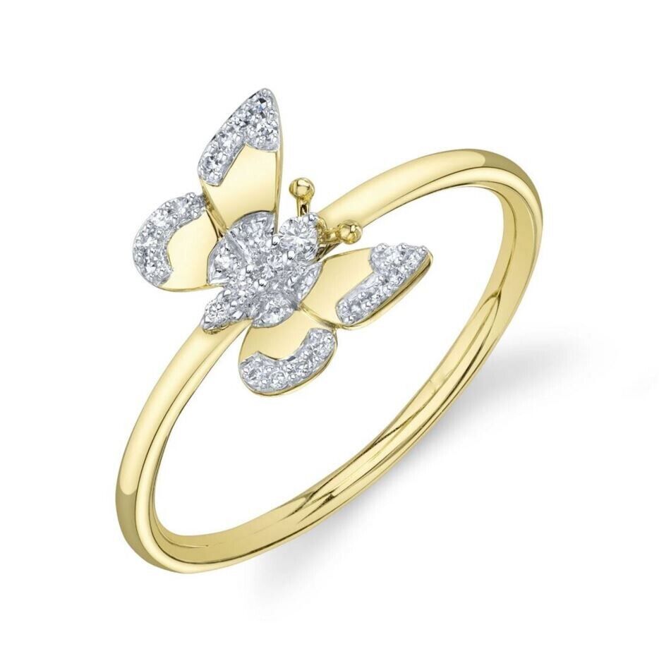 14K Yellow Gold 0.10CT Butterfly Diamond Ring
