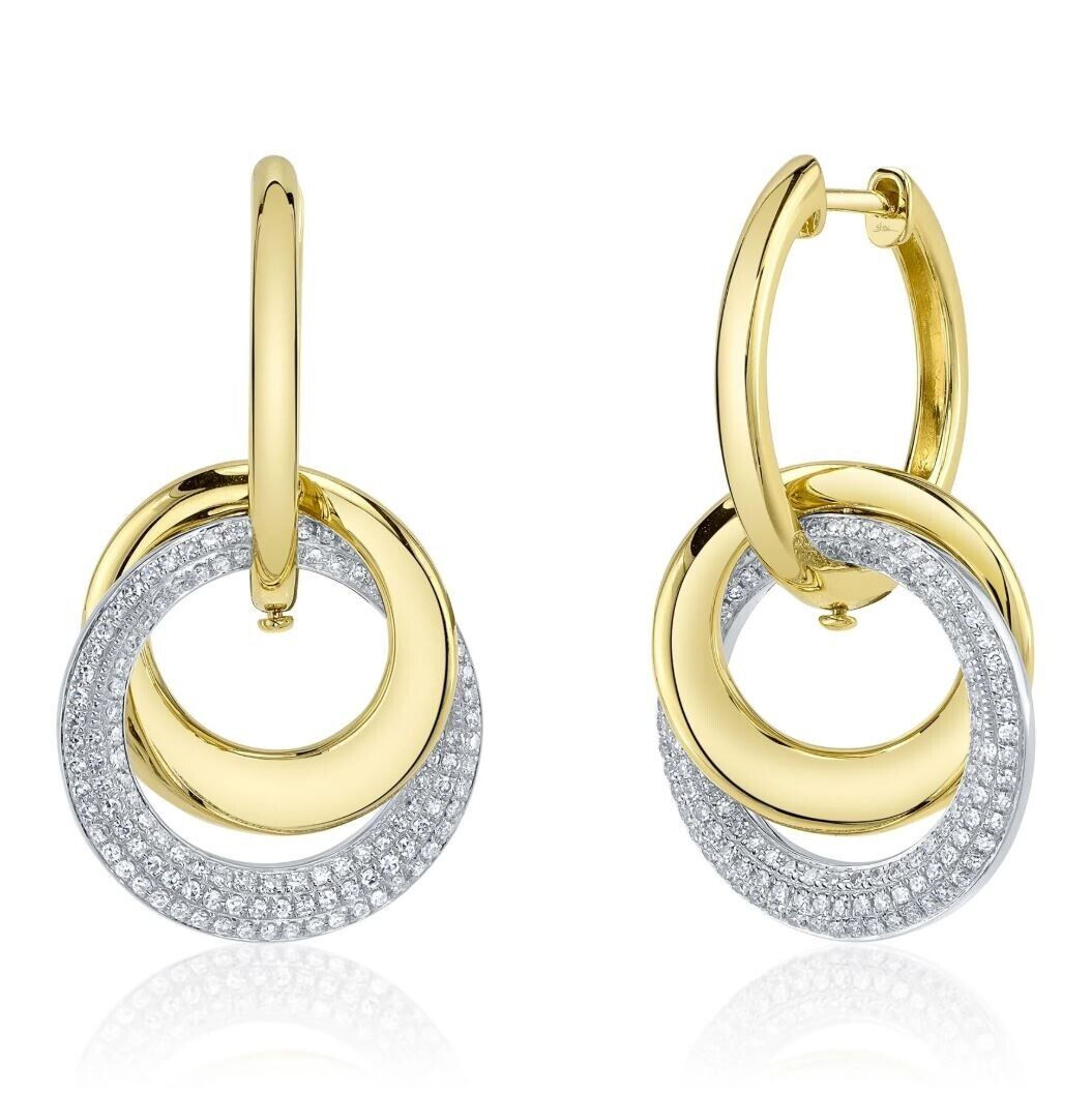 14K Gold Diamond Circle Drop Dangling Earrings