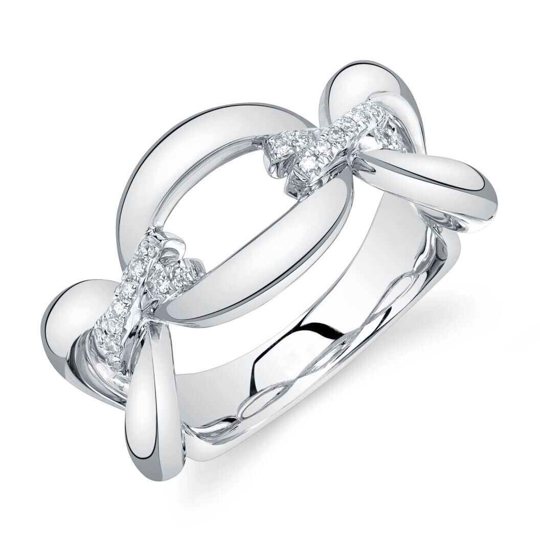 14K White Gold Diamond Oval Link Cocktail Statement Ring