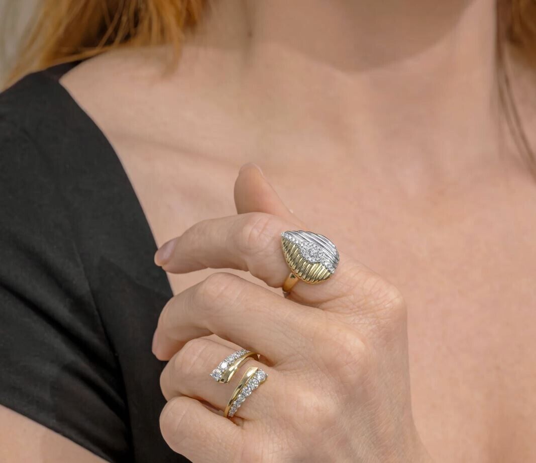 14K Two-Tone Gold Pear-Shaped Diamond Cocktail Ring