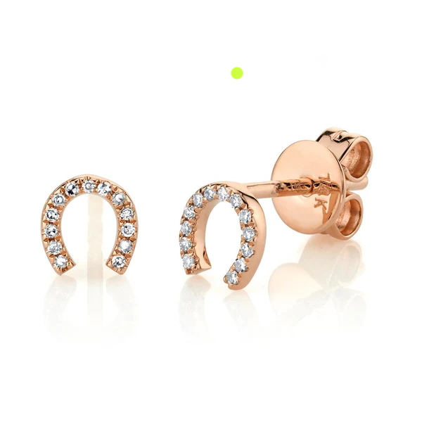 14k Gold Diamond Horseshoe Stud Earrings