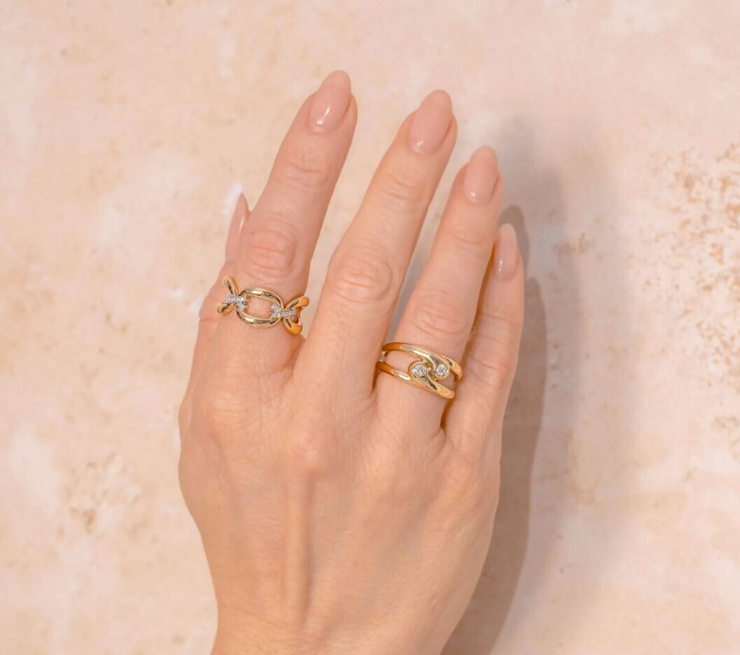 14K Yellow Gold Cocktail Diamond Oval Link Ring