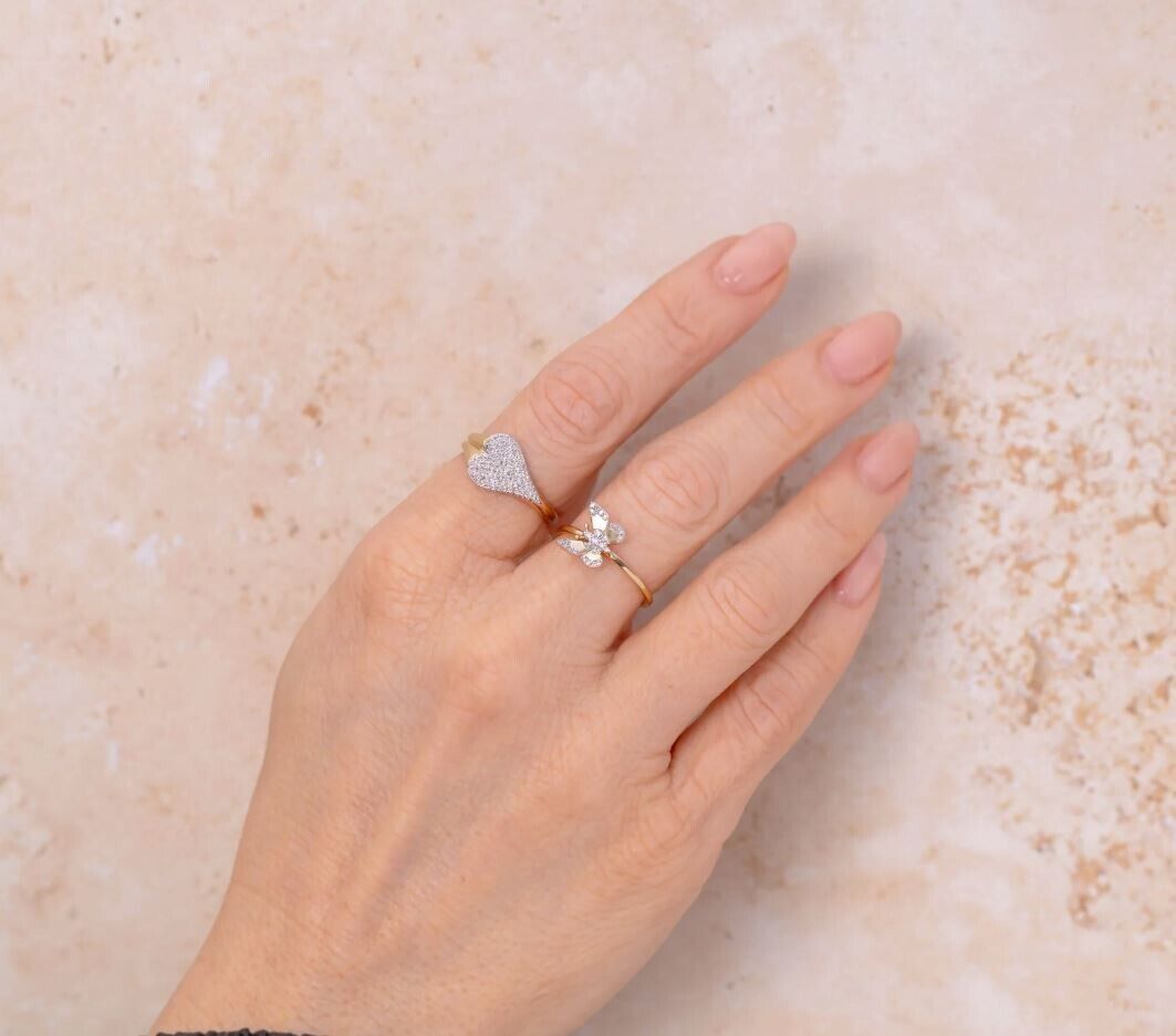 14K Yellow Gold 0.10CT Butterfly Diamond Ring