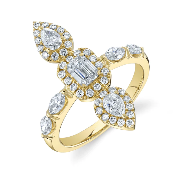 14K Gold 1.46 CT Diamond Emerald Marquise Ring