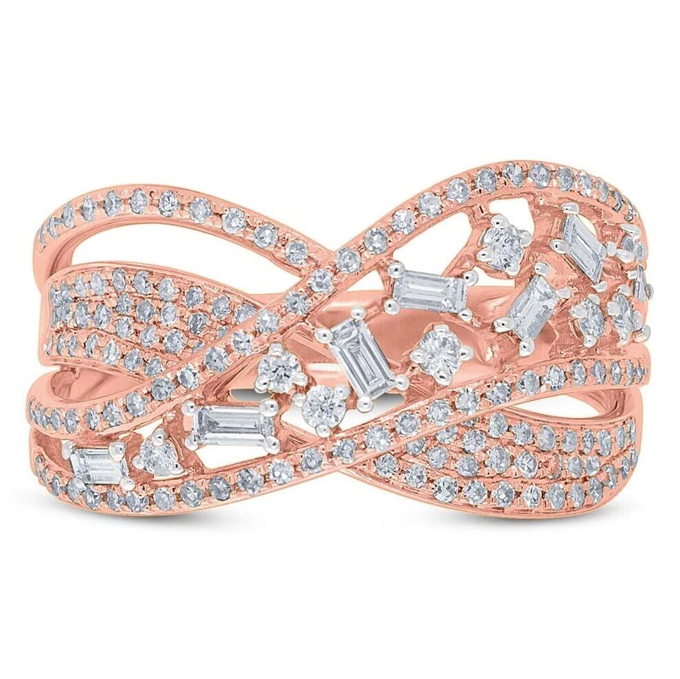 14K Rose Gold Diamond Crossover Ring
