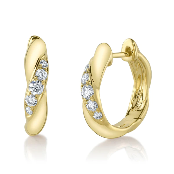 14K Gold 0.22 CT Diamond Braided Huggie Earrings