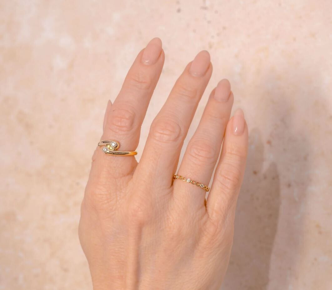 14K Yellow Gold 0.09CT Diamond Yin Yang Wrap Ring