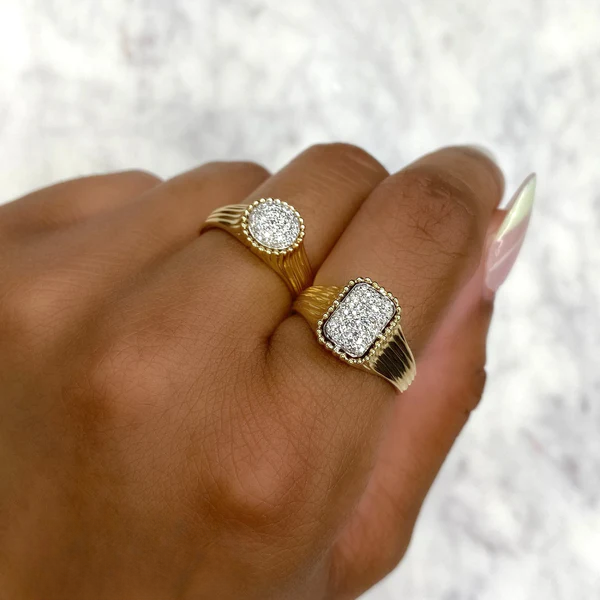 14K Gold Window Rectangle Pave Ring
