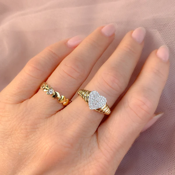 14K Gold Diamond Heart Pave Ring