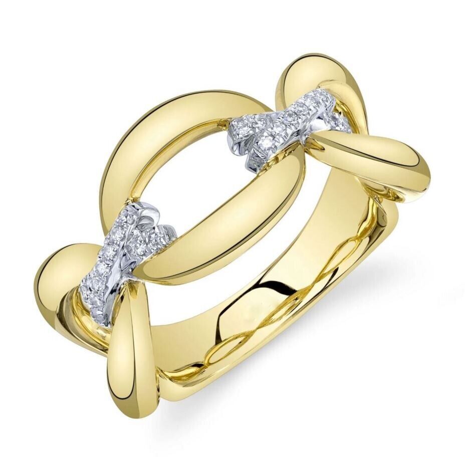14K White Gold Diamond Oval Link Cocktail Statement Ring