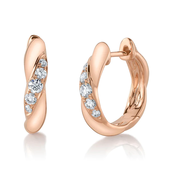 14K Gold 0.22 CT Diamond Braided Huggie Earrings