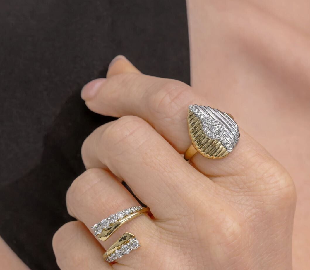 14K Two-Tone Gold Pear-Shaped Diamond Cocktail Ring