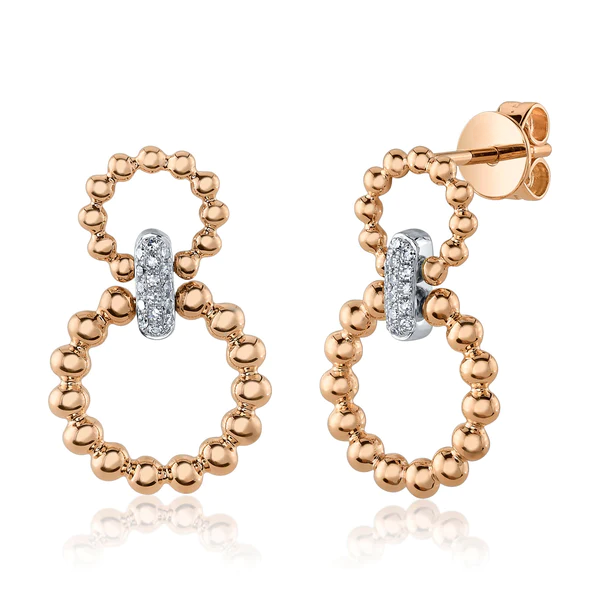 14K Gold 0.06 CT Diamond Beaded Circle Drop Earrings