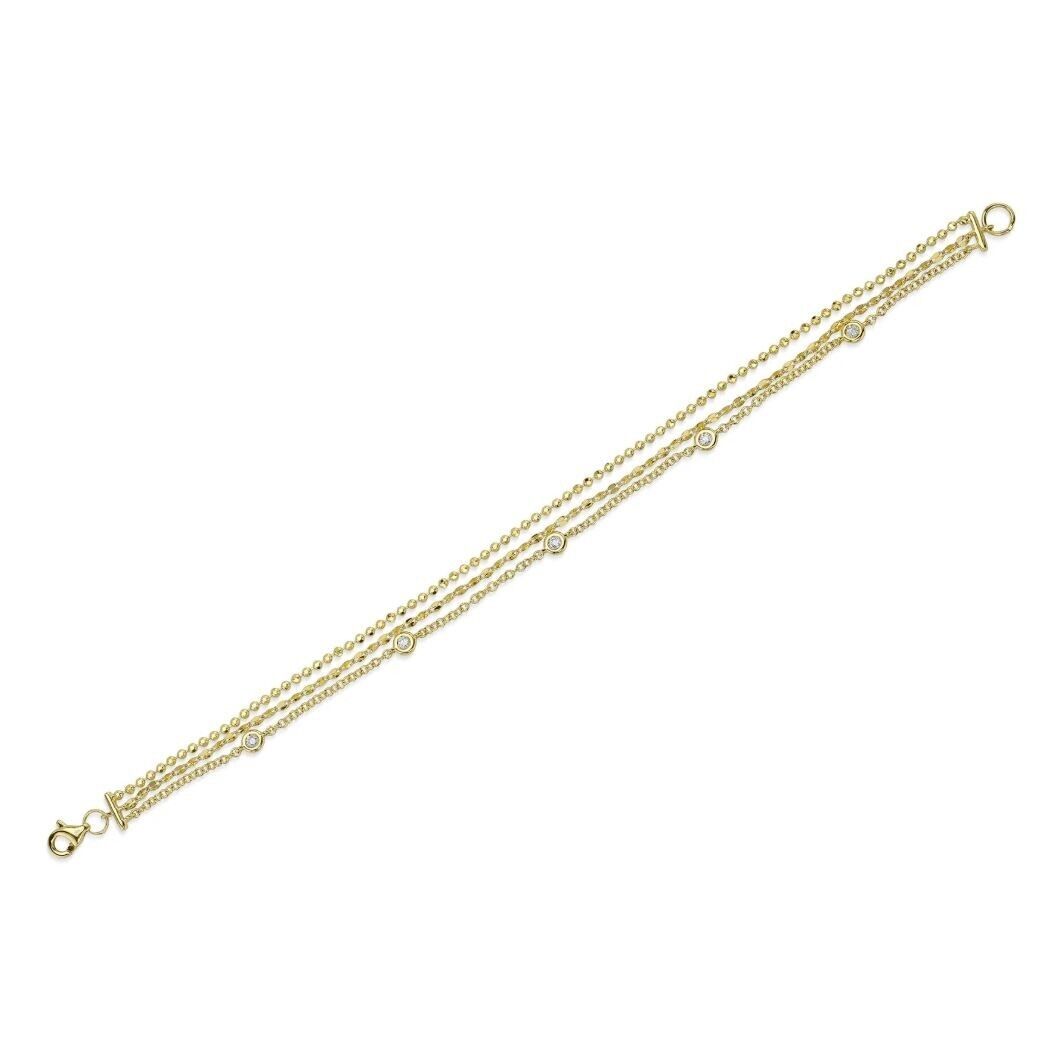 14K Gold Diamond By The Yard Bracelet with Faceted Ball Chain & Sparkle – 3-in-1 Design