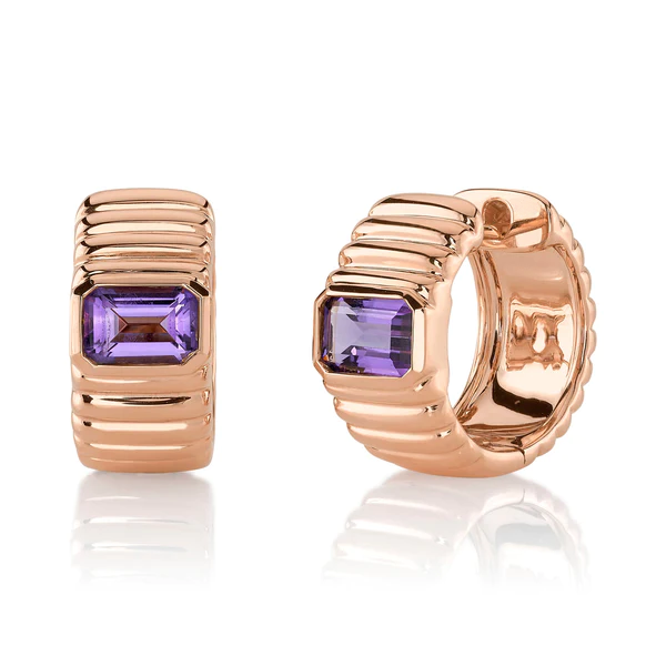 14K Gold 1.00 CT Amethyst Hoop Earrings