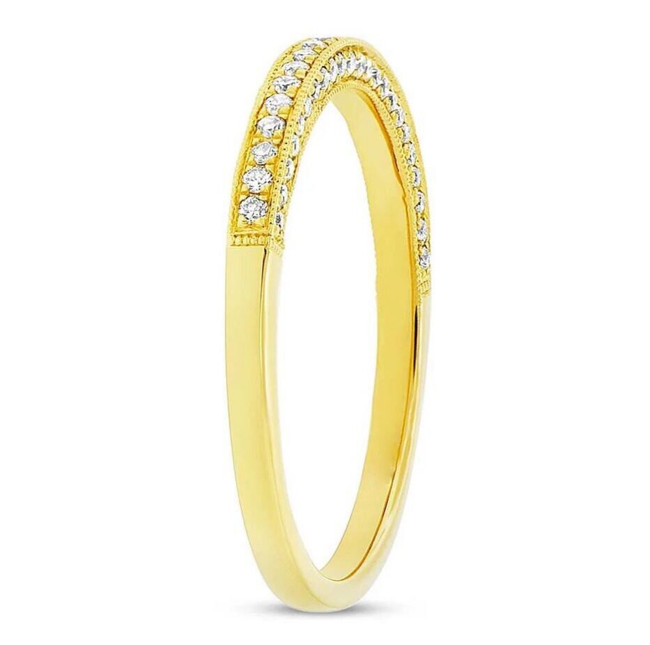 14K Yellow Gold 3 Side Diamond Wedding Band Ring