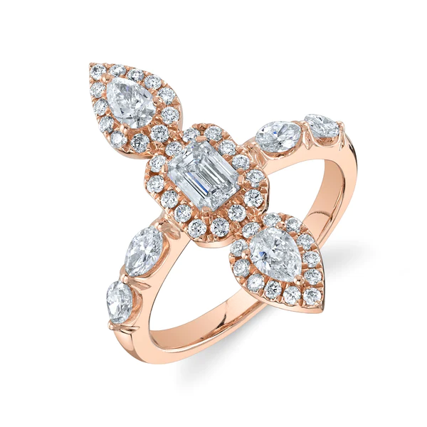 14K Gold 1.46 CT Diamond Emerald Marquise Ring