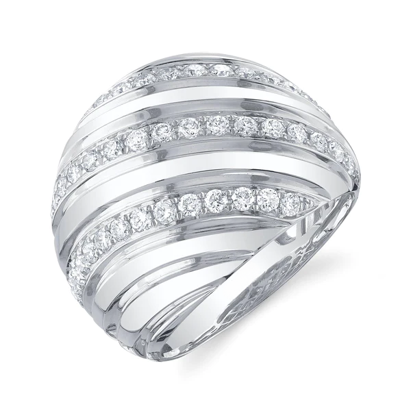 14K Gold Diamond Wide Dome Ring