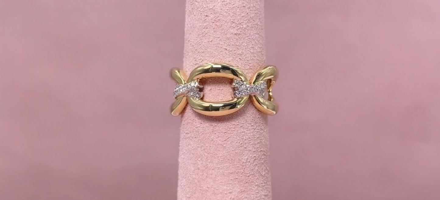 14K White Gold Diamond Oval Link Cocktail Statement Ring