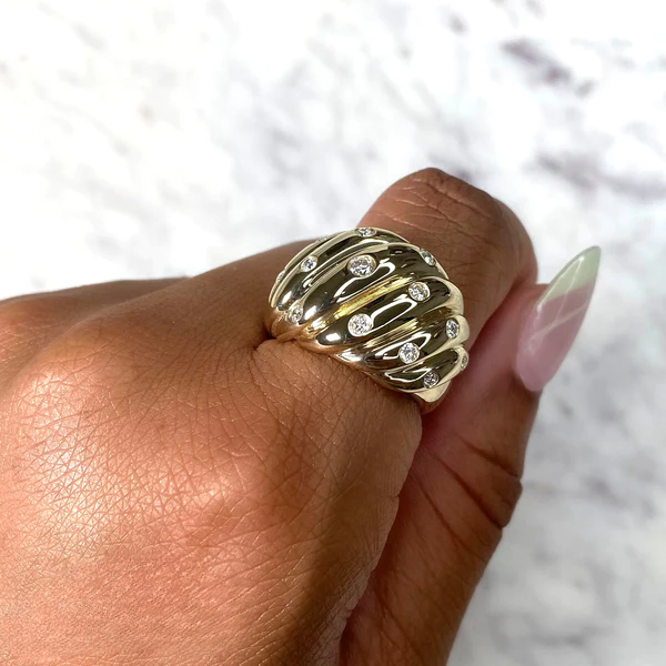 14K Gold Diamond Wide Cocktail Ring