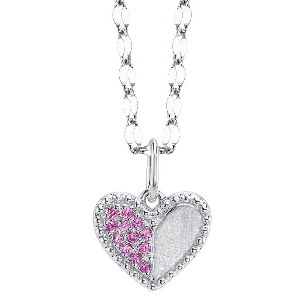 Pink Sapphire Heart Pendant Necklace 14K Rose Gold Matte’ Finish Natural 0.08CT3