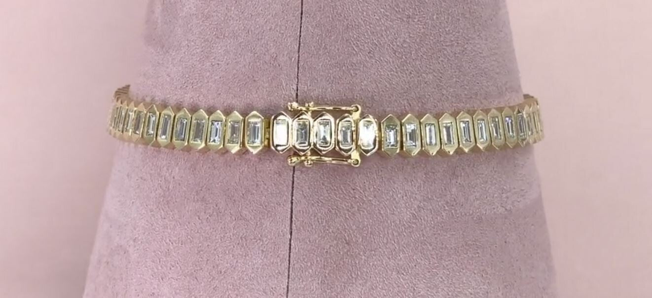 14K White Gold Baguette Diamond Tennis Bracelet Hexagon Bezel Natural 3.24CT3