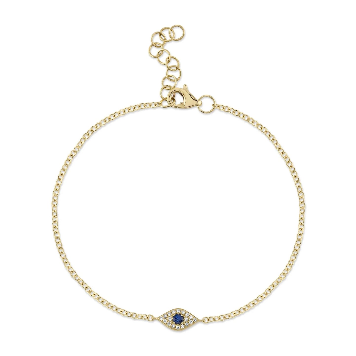 14K Yellow Gold Sapphire Diamond Evil Eye Bracelet Natural 0.10 TCW Round Cut0