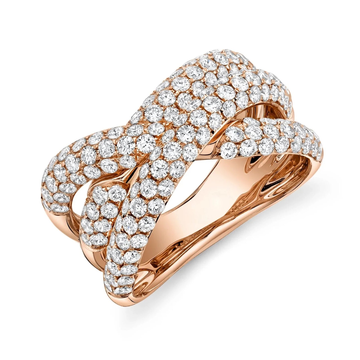 14K Rose Gold Diamond Bridge Crossover X Ring 2.00CT Pave Round Cut Natural0