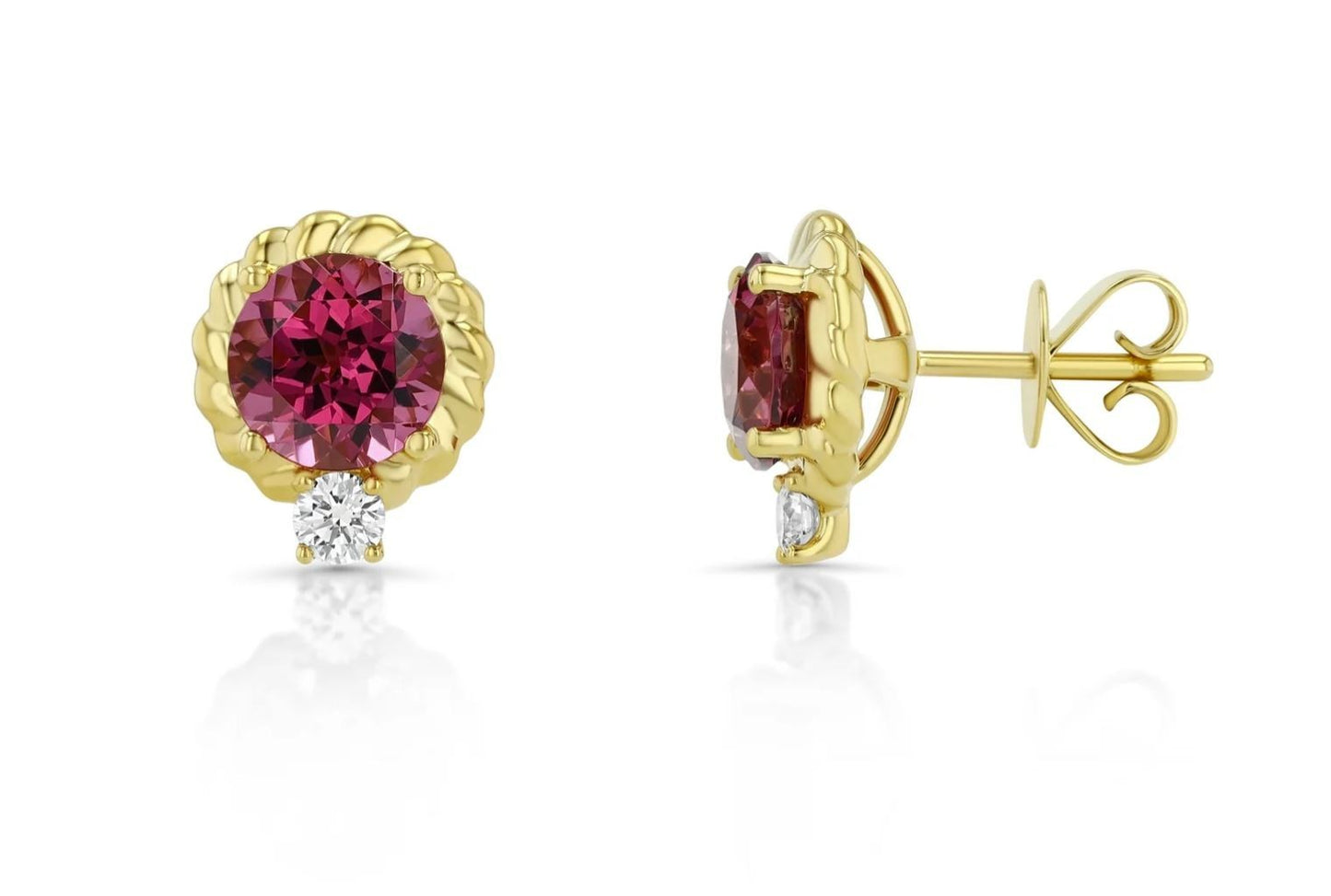 Rhodolite Garnet Diamond 14K Gold Stud Earrings Certified Natural 2.75 CTW1