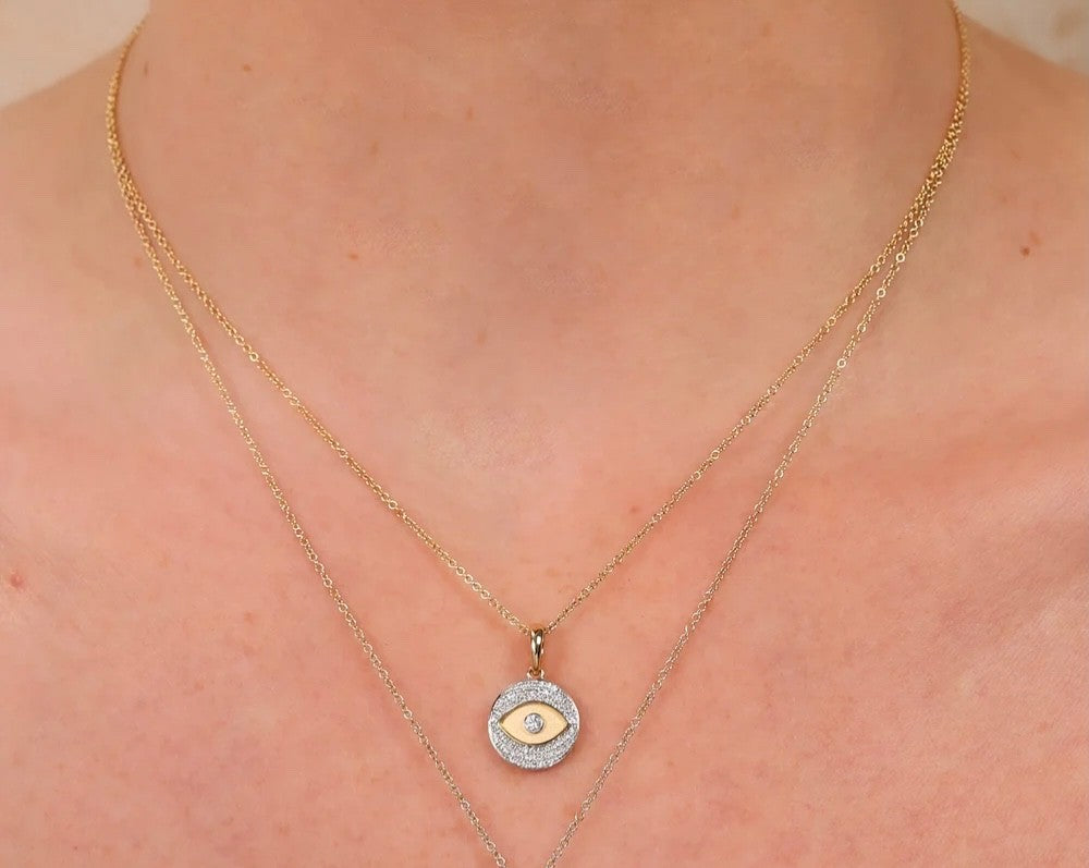 Evil Eye Diamond Necklace 14K Yellow Gold Matte All Seeing Charm Pendant 0.19CT1