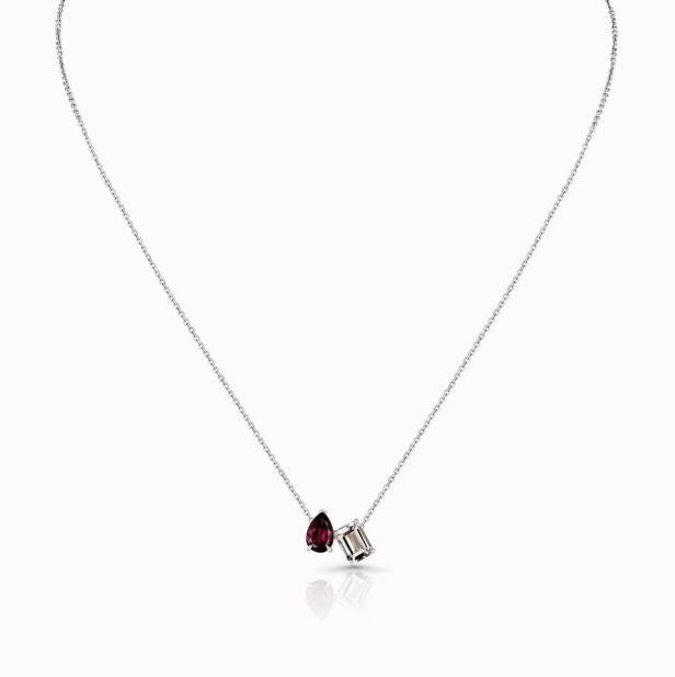 Rhodolite Garnet Morganite Toi et Moi You And Me 14K White Gold Necklace Natural2