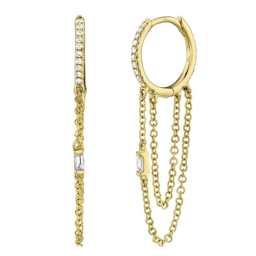 Diamond Chain Earrings 14K White Gold Baguette Cut Natural 0.18 CT Dangling Drop3
